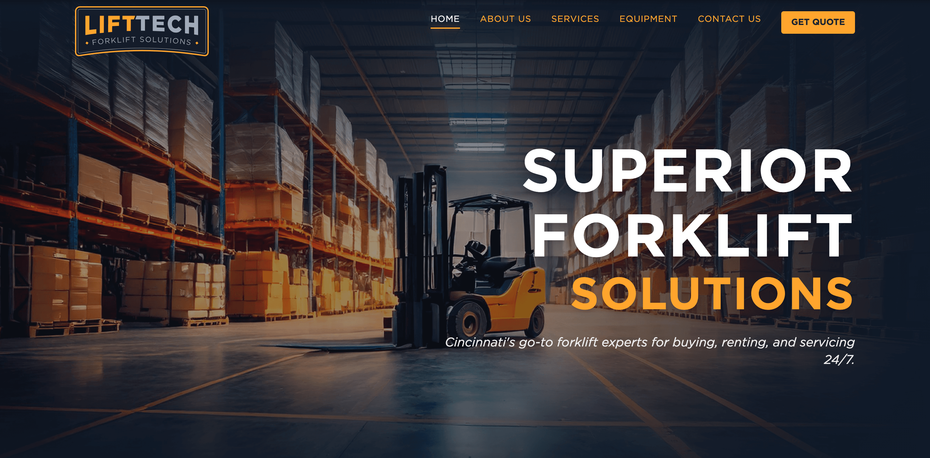 LiftTech Forklift Solutions website showcasing forklift services